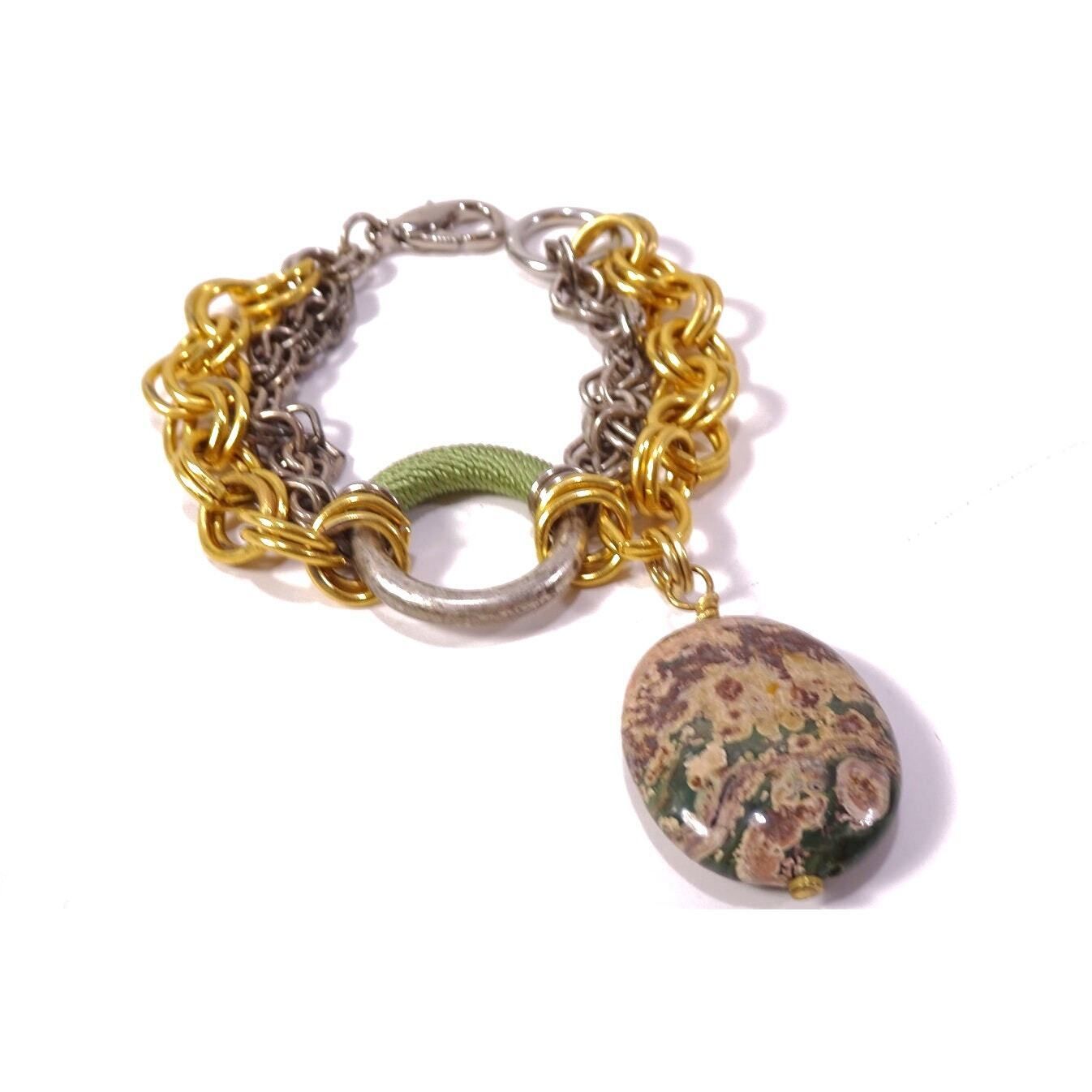 Neiman Marcus Lee Angel Natural Stone Mixed Metals Wrap Ring Bracelet Nwt 245 24$